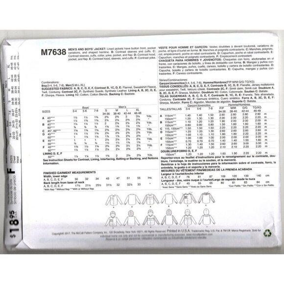 McCall's M7638 Boys 3 to 8 Hooded Jacket Uncut Sewing Pattern New - Picture 2 of 2